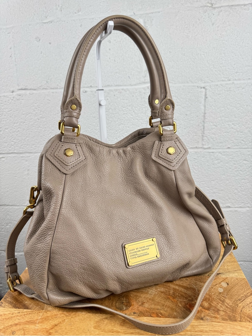 Marc by Marc Jacobs Classic Q Natasha Style Leather Satchel Crossbody Bag Taupe